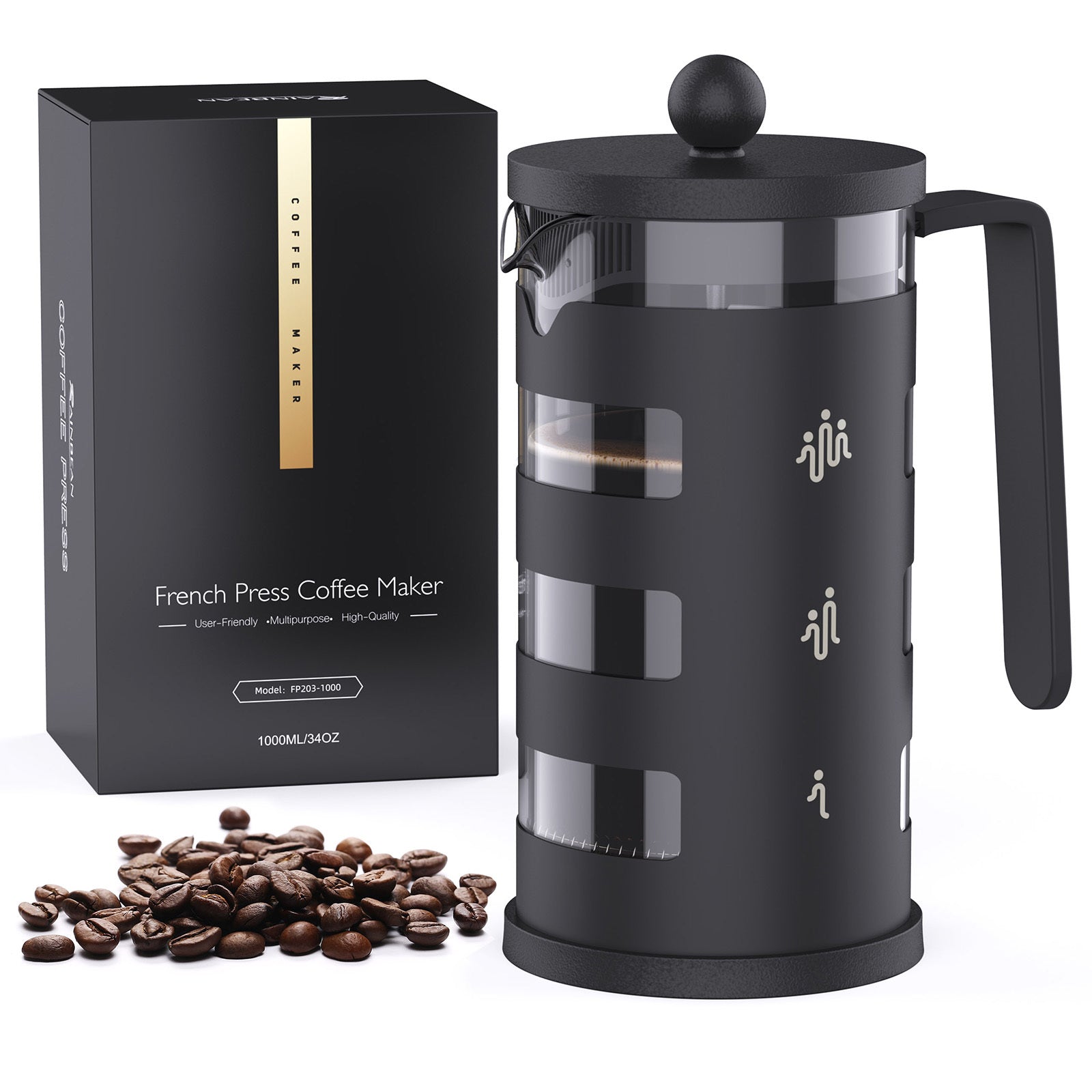 RAINBEAN  French Press Coffee Maker Easy Cleaning Cafeteria, Heat Resistant Borosilicate Glass Heritage cosmetics and beauty care