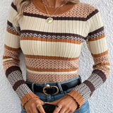 Contrast Color Striped Thread Top Fashion Sweater Women's