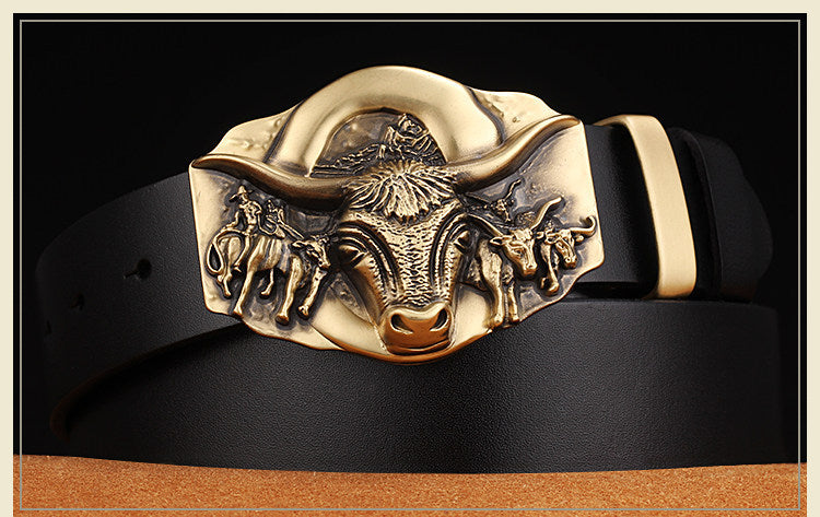 Cowhide Leather  Belt With Copper Buckle - Heritage cosmetics and beauty care