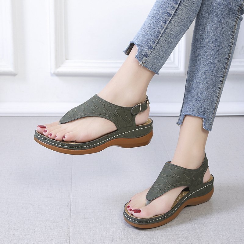 Casual Sandals Women's Wedge Heel Solid Color Flip Flop Sandals - Heritage cosmetics and beauty care