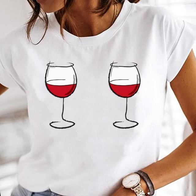 Wine Glass Fashion Printing Foreign Trade New Tops Ladies Casual Bottoming Shirts Heritage cosmetics and beauty care