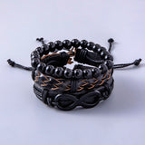 Punk Black Braided Leather Wrap Bracelet Vintage Infinity Symbol Charms Beaded Bracelets For Men - Heritage cosmetics and beauty care